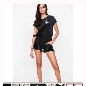 Express distressed cutoff overalls black/charcoal size 4